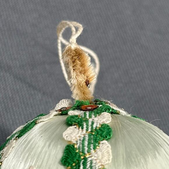 4 VTG Handmade Push Pin Satin Ball Ornament Bead Sequin Christmas ribbon Kitschy - Picture 14 of 16